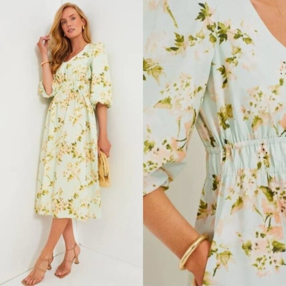 Tuckernuck NEW Aqua Watercolor Marlena Floral Sundress Midi Dress Size XS